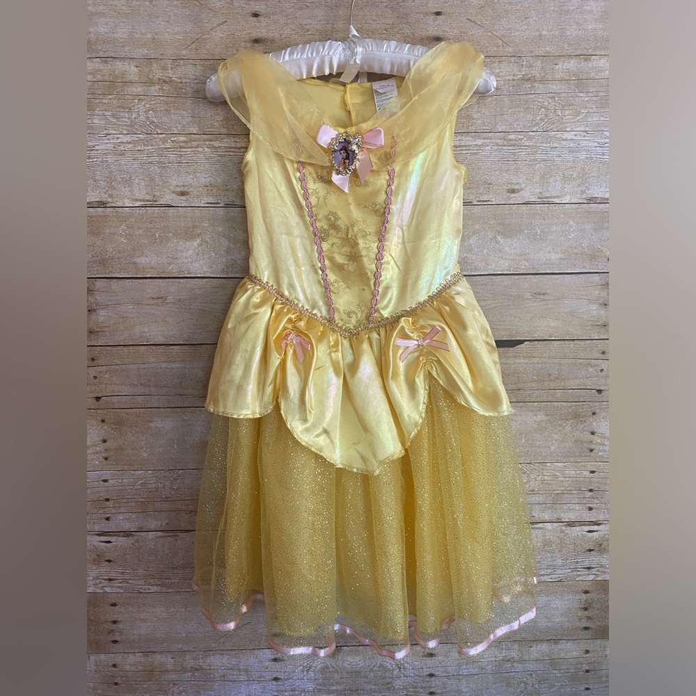 Disney Princess Belle Dress Costume sz M 7/8 Beauty & Beast Rose Halloween